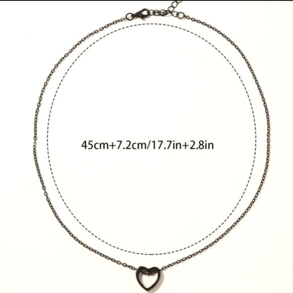 Hollow Heart, Trendy Black Coated Metal Necklace - Picture 10 of 15